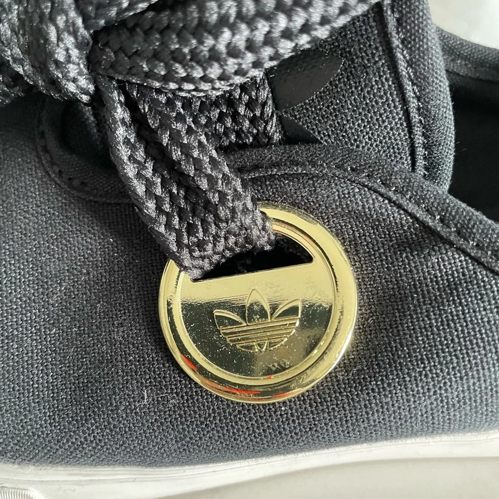 Adidas size 5 black canvas with a gold monogram sneakers - Picture 3 of 4